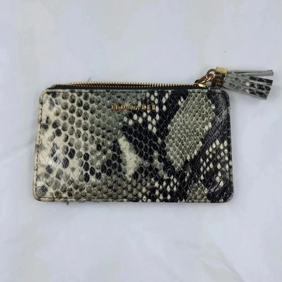 Ted Baker 100% Bovine Leather with Simulated Snake Skin Wallet Black/Cream Color - Picture 1 of 7